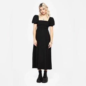 Disturbia Black Midi Dress with Puff Sleeves